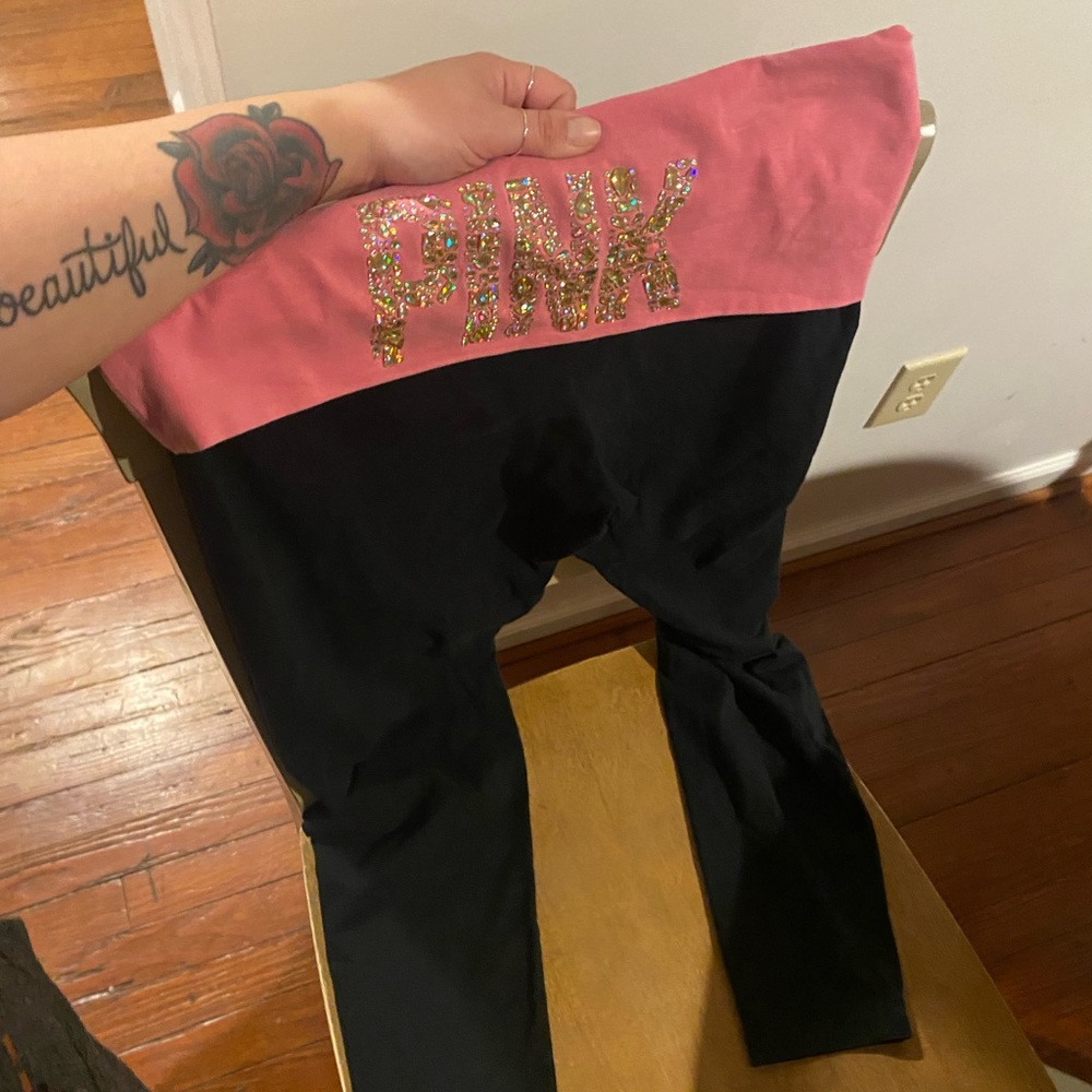 VS PINK FOLDOVER BLING YOGA LEGGINGS